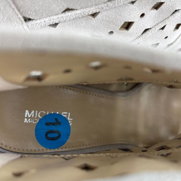 Michael Kors Women's Ankle Wedge Booties Size 10M Taupe Suede Cutout Peep Toe - Picture 11 of 13